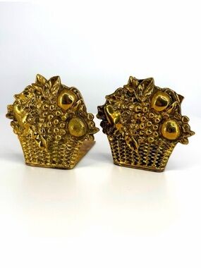 Enesco Brass Fruit Basket Vintage Bookends Set